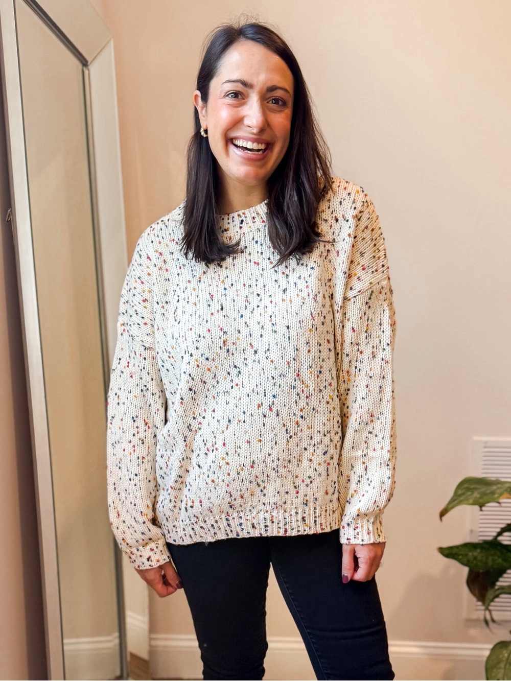 Cupshe Cream Speckled Knit Crewneck Sweater
